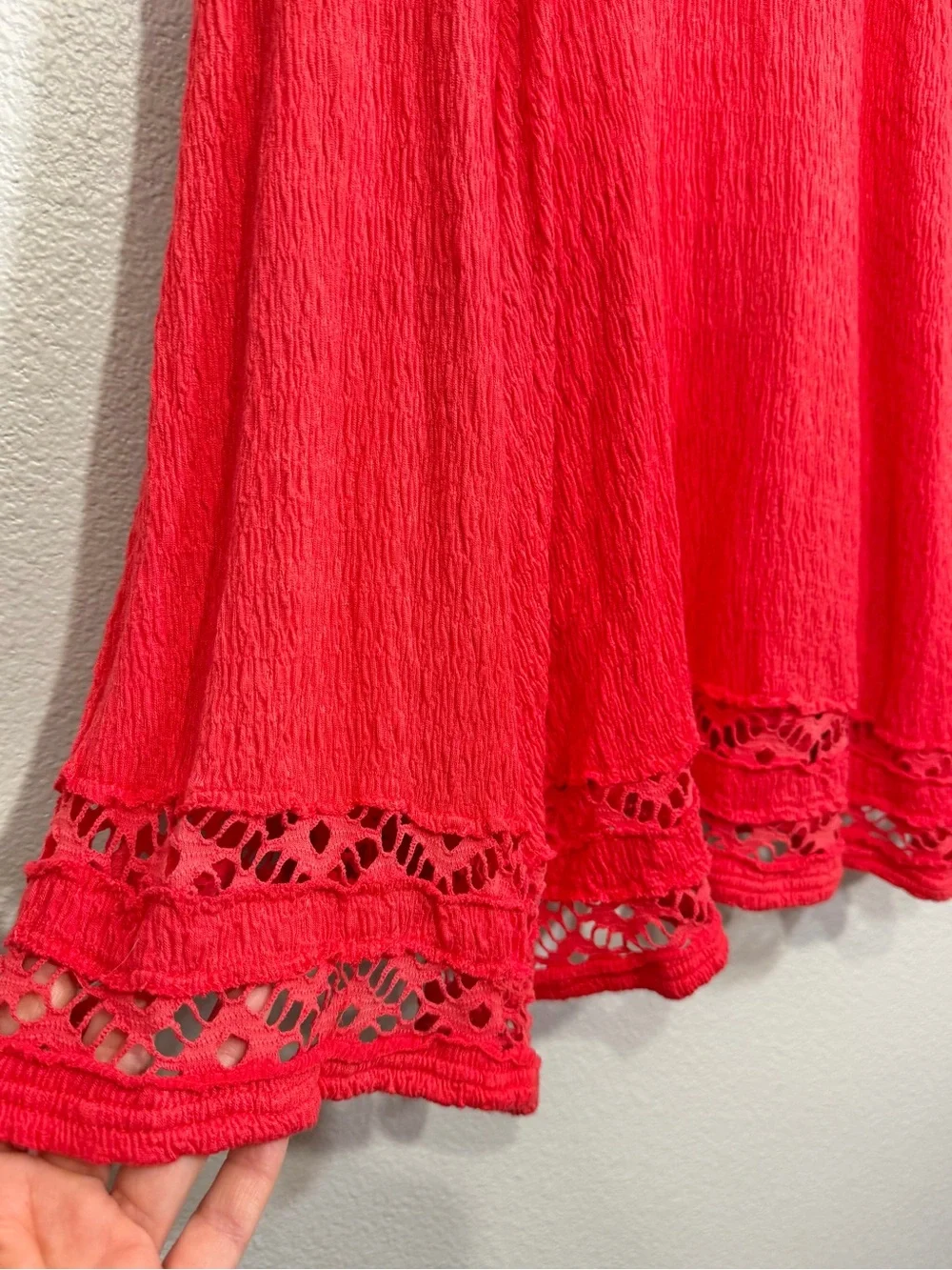 Free People To The Point Dress Coral Red Lace Cut Outs Flare Bohemian Women M